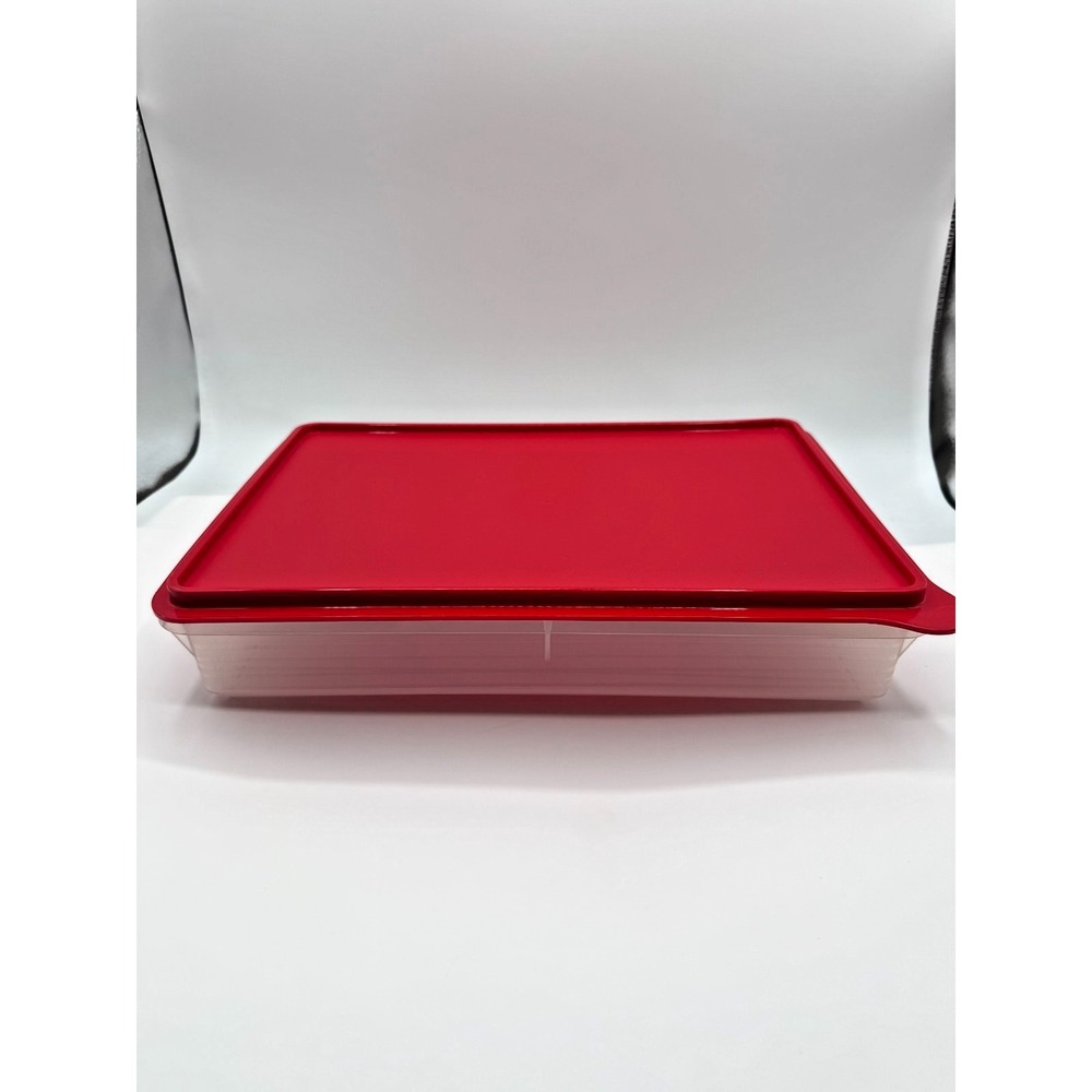 Tupperware Snack-Store Rectangle 9x13x3 with 18‎ Egg Tray Set Cherry Red Lid New